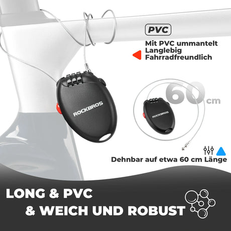 Fahrradschloss – 3‑stelliges Zahlenschloss mit 60 cm Stahlseil