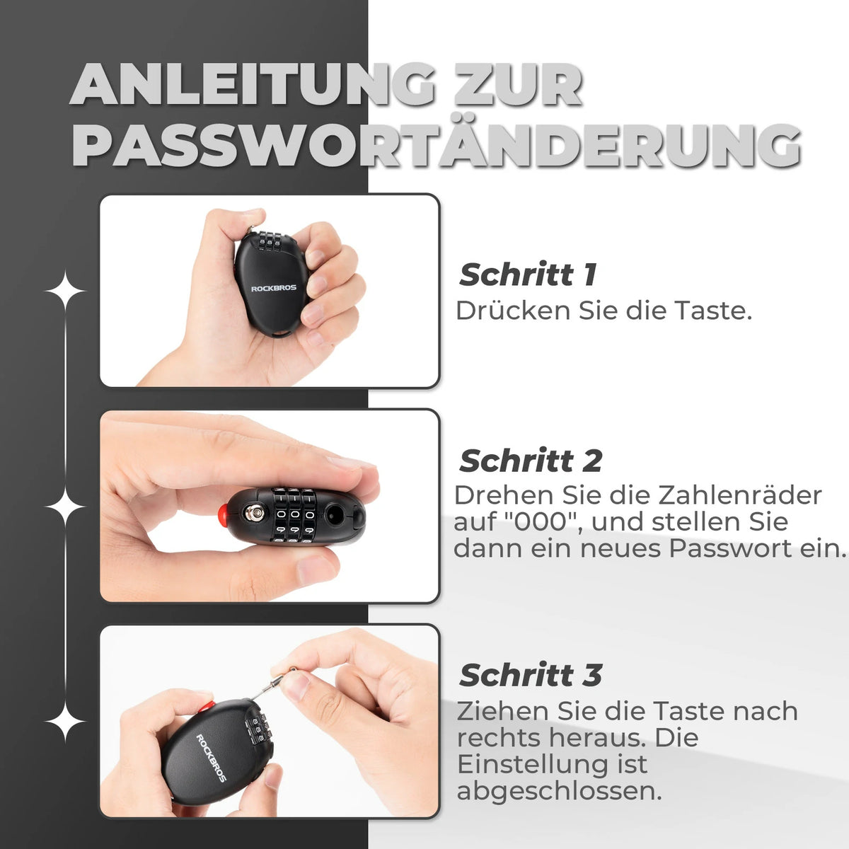 keyless fahrradschloss Fahrradschloss mit 3 Zahlencode, 60cm Stahlseil Schloss – ROCKBROS-DE