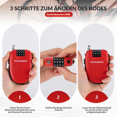 Fahrradschloss – Einziehbares Kabelschloss mit 4‑stelligem Code, 94 cm