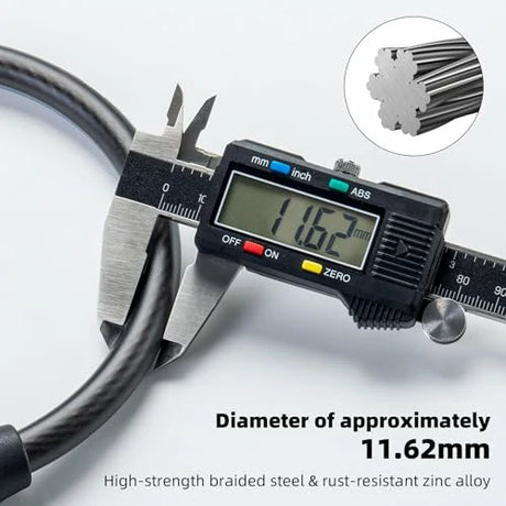 Fahrradschloss – 4‑stelliges Zahlenschloss mit 11,62 mm dickem Stahlkabel