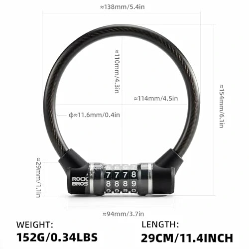 Fahrradschloss – 4‑stelliges Zahlenschloss mit 11,62 mm dickem Stahlkabel
