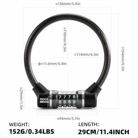 Fahrradschloss – 4‑stelliges Zahlenschloss mit 11,62 mm dickem Stahlkabel