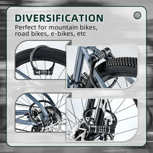 Fahrradschloss – 4‑stelliges Zahlenschloss mit 11,62 mm dickem Stahlkabel