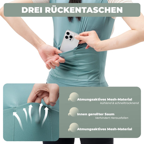 ROCKBROS Fahrradtrikot Damen – Sommer Kurzarm, atmungsaktiv, mit 3 Rückentaschen