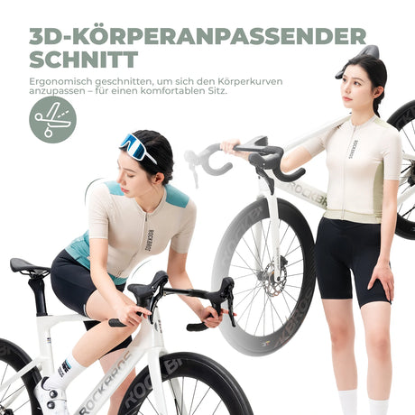 ROCKBROS Fahrradtrikot Damen – Sommer Kurzarm, atmungsaktiv, mit 3 Rückentaschen