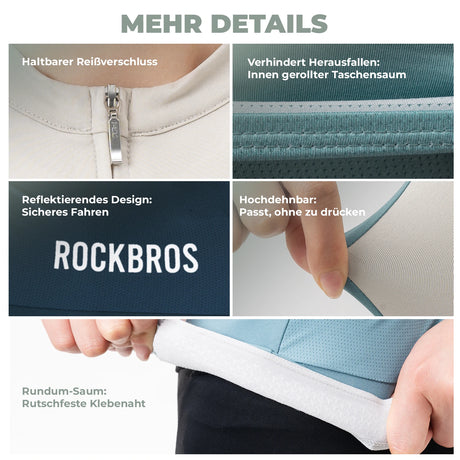 ROCKBROS Fahrradtrikot Damen – Sommer Kurzarm, atmungsaktiv, mit 3 Rückentaschen