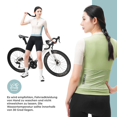 ROCKBROS Fahrradtrikot Damen – Sommer Kurzarm, atmungsaktiv, mit 3 Rückentaschen