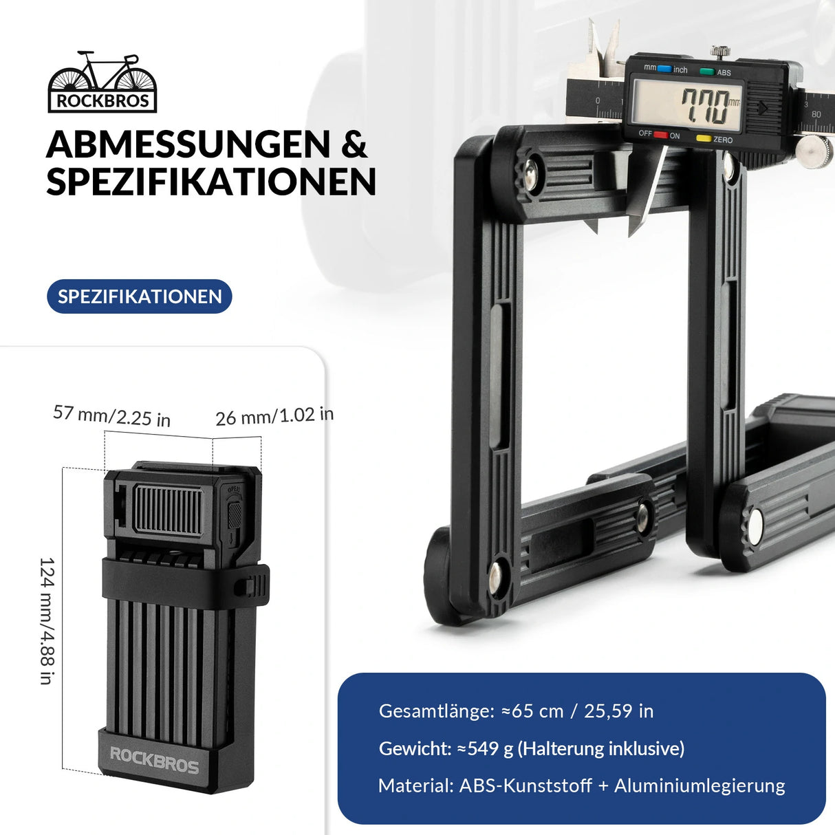 Faltschloss Fahrrad – 65 cm mit Halterung