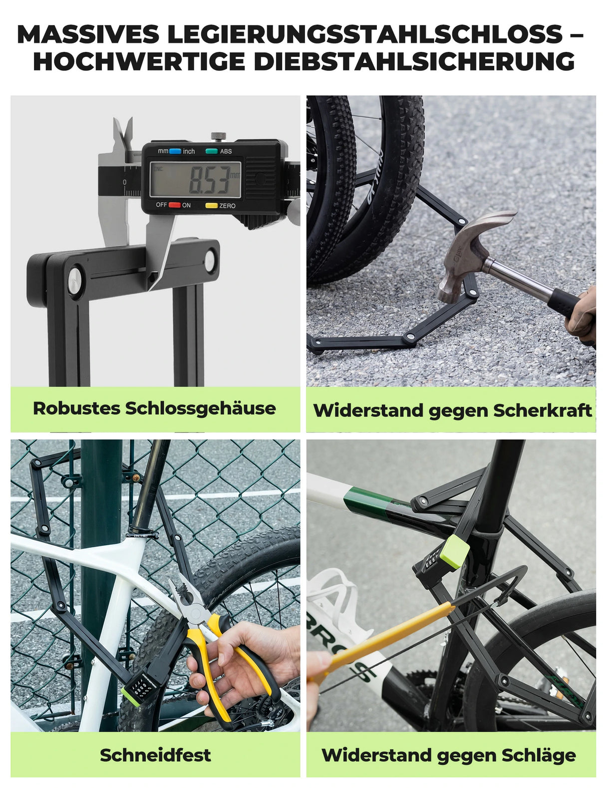 ROCKBROS Faltschloss Fahrrad Diebstahlsicherung – 8 mm extradicker Stahl, 120 cm Länge