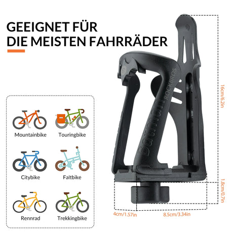 Flaschenhalter Fahrrad – Verstellbar für Flaschen 55–85 mm