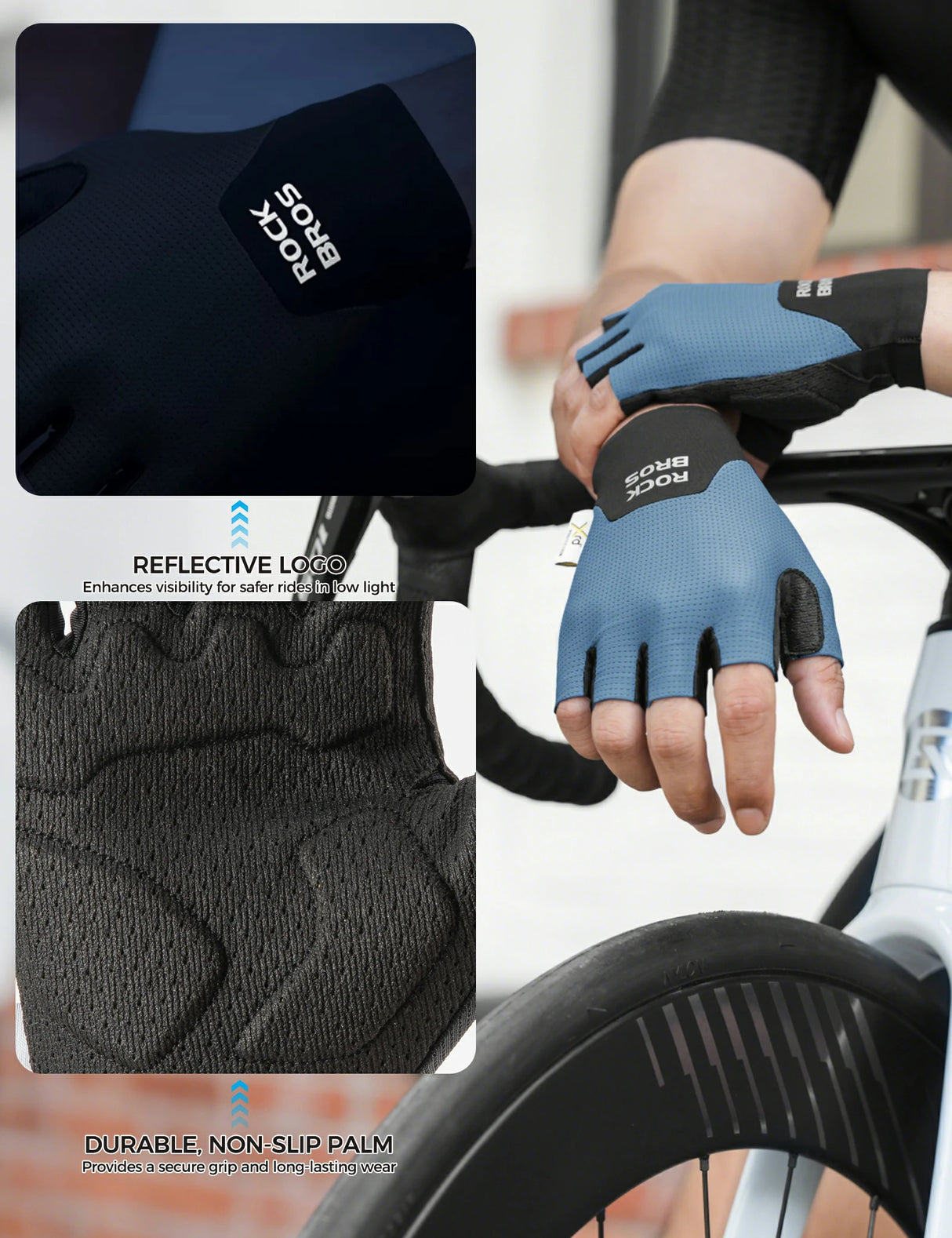 ROCKBROS Halbfinger Fahrradhandschuhe – Mit PORON XRD® Polster, Herren & Damen