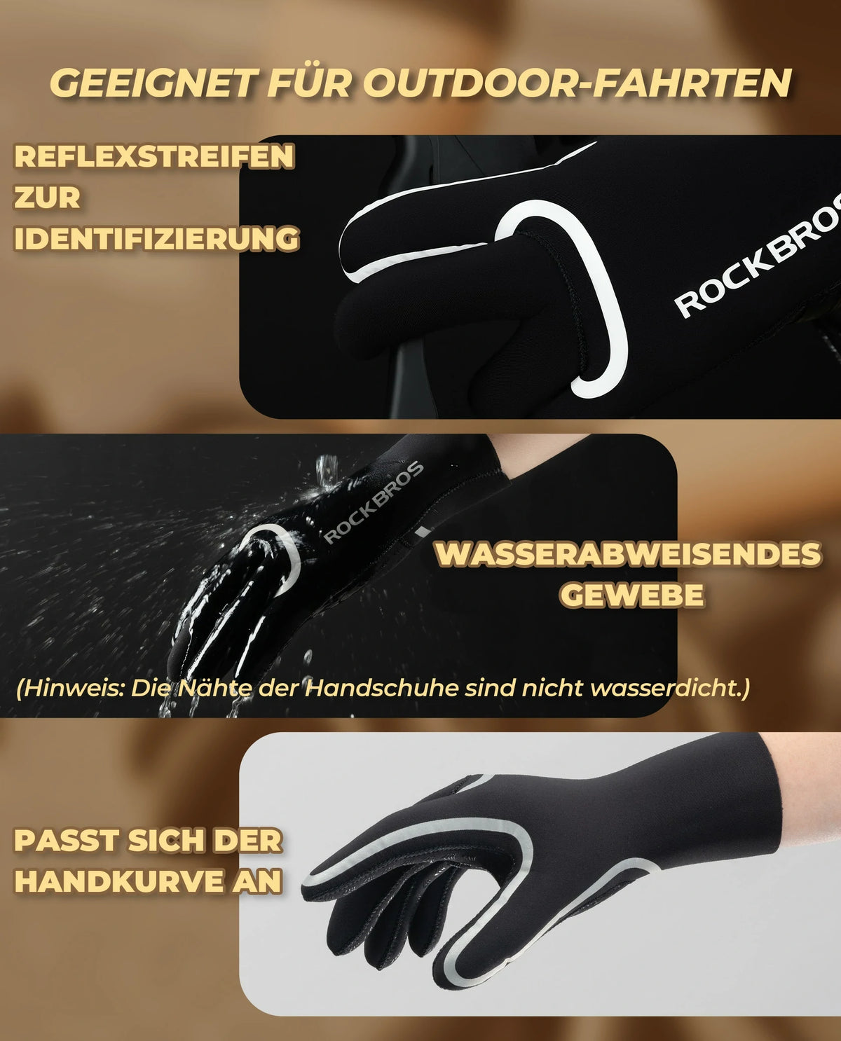 Fahrradhandschuhe Winter, Wasserdicht und Winddicht S365  ROCKBROS-DE