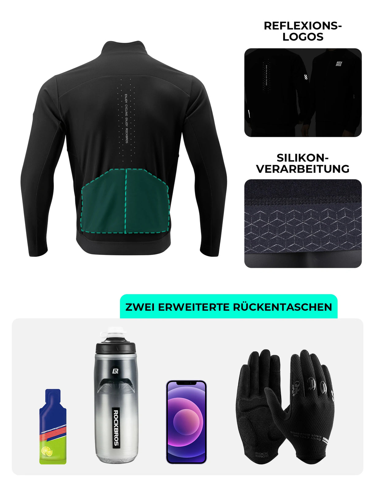 Herren Fahrradjacke – 3‑Schicht‑Technologie, Winddicht, Atmungsaktiv & Reflektierend