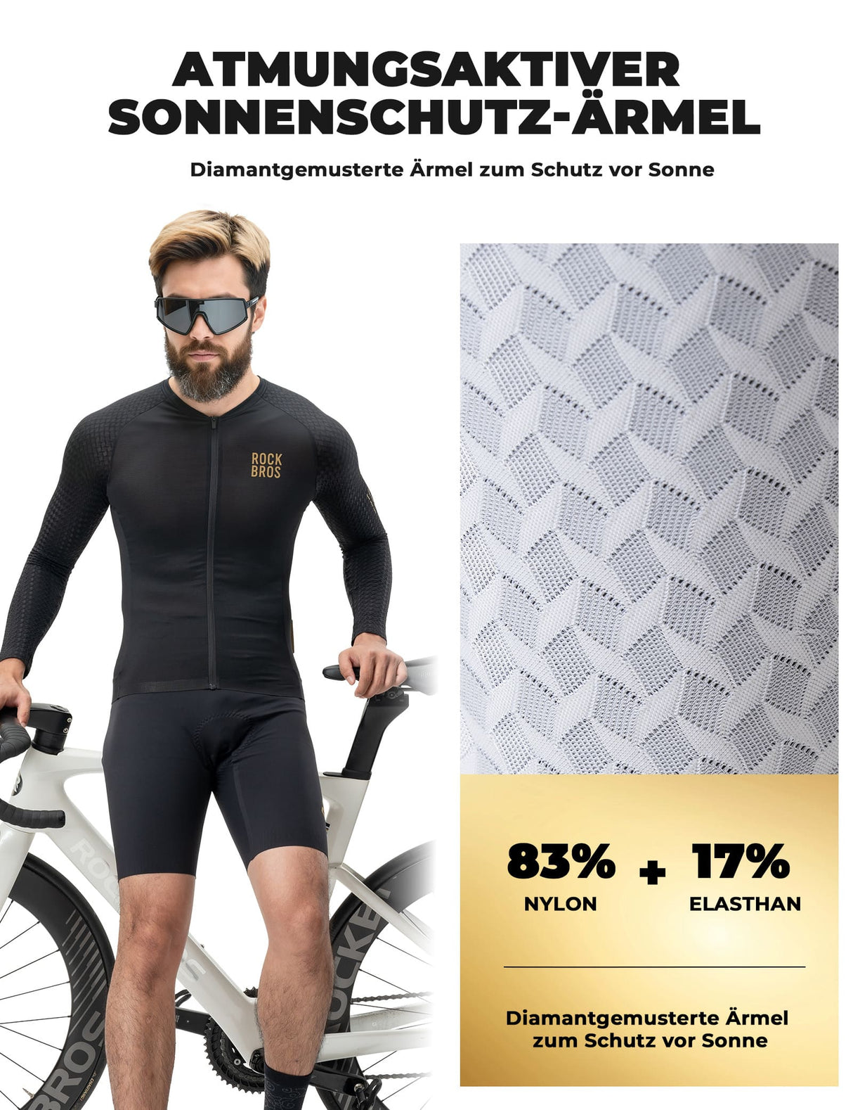 ROCKBROS Herren Langarm-Radtrikot – Atmungsaktiv & Reflektierend mit 3D-Schnitt