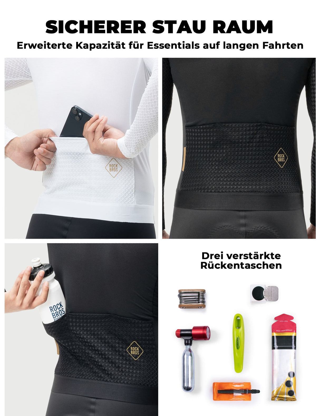 ROCKBROS Herren Langarm-Radtrikot – Atmungsaktiv & Reflektierend mit 3D-Schnitt