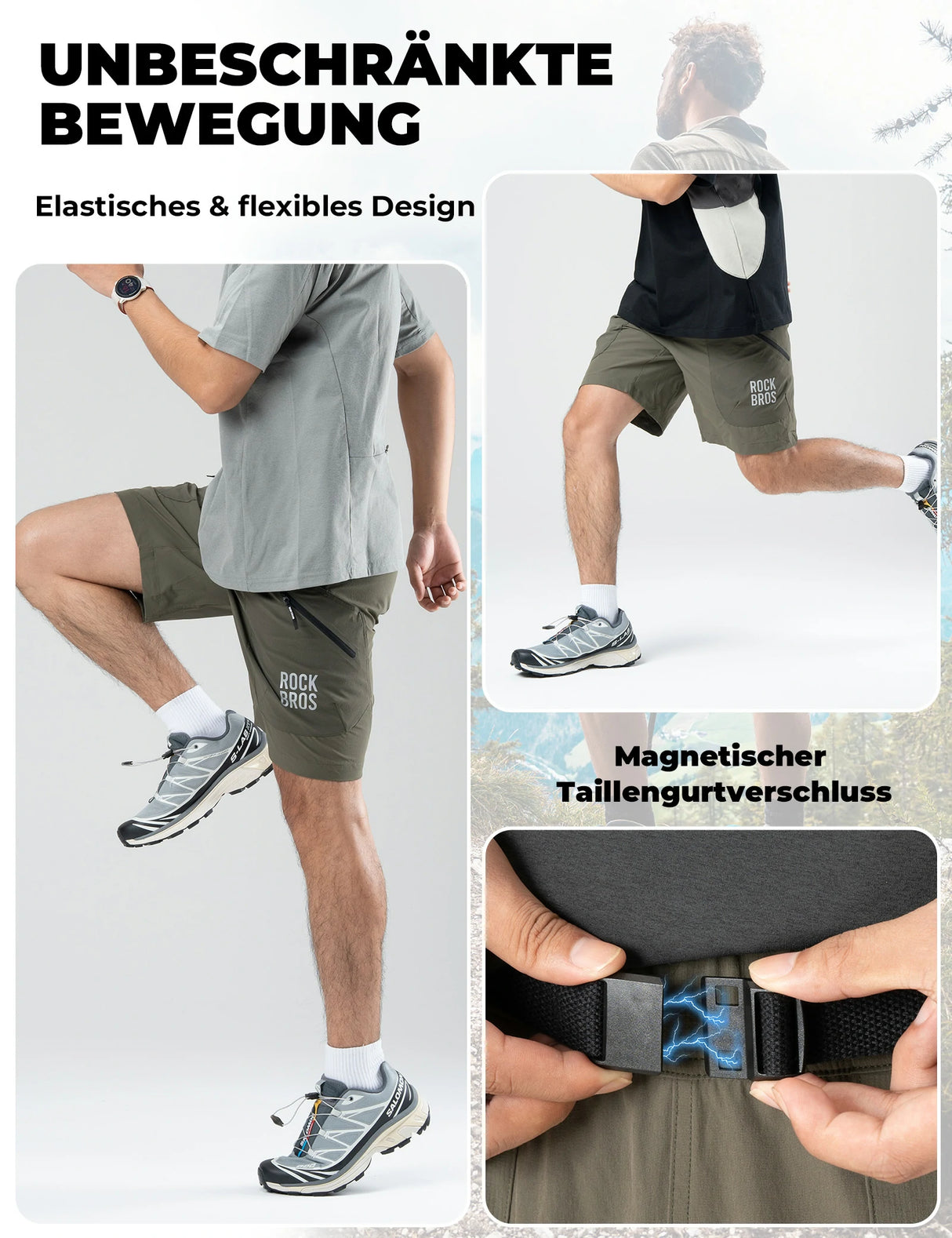 Herren Sport‑Shorts – Magnetischer Taillengurt & 4‑Taschen‑Design