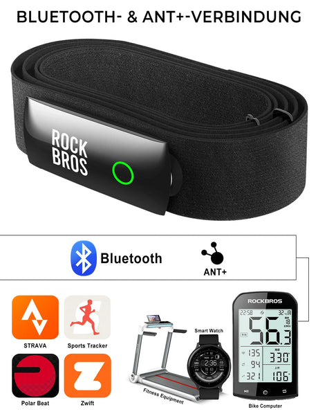 ROCKBROS Herzfrequenzmesser – Brustgurt mit LED‑Anzeige, 50 h Akku, IP67