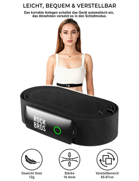 ROCKBROS Herzfrequenzmesser – Brustgurt mit LED‑Anzeige, 50 h Akku, IP67