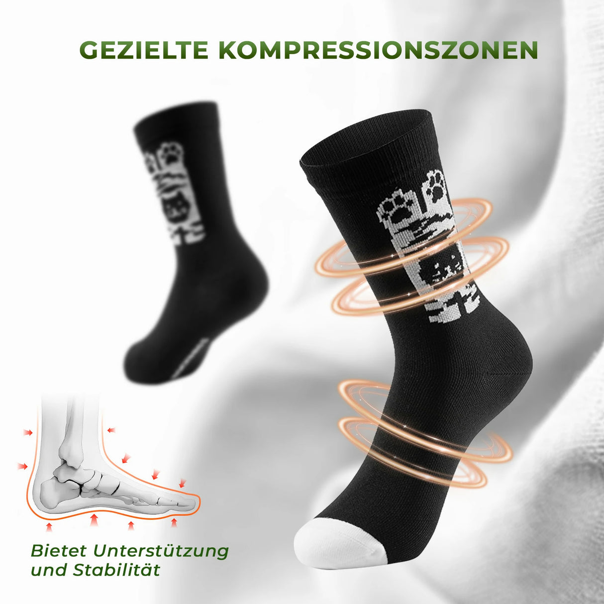 Kinder Fahrradsocken – 5A Antibakteriell, Kompressionszonen & Katzenpfoten-Design