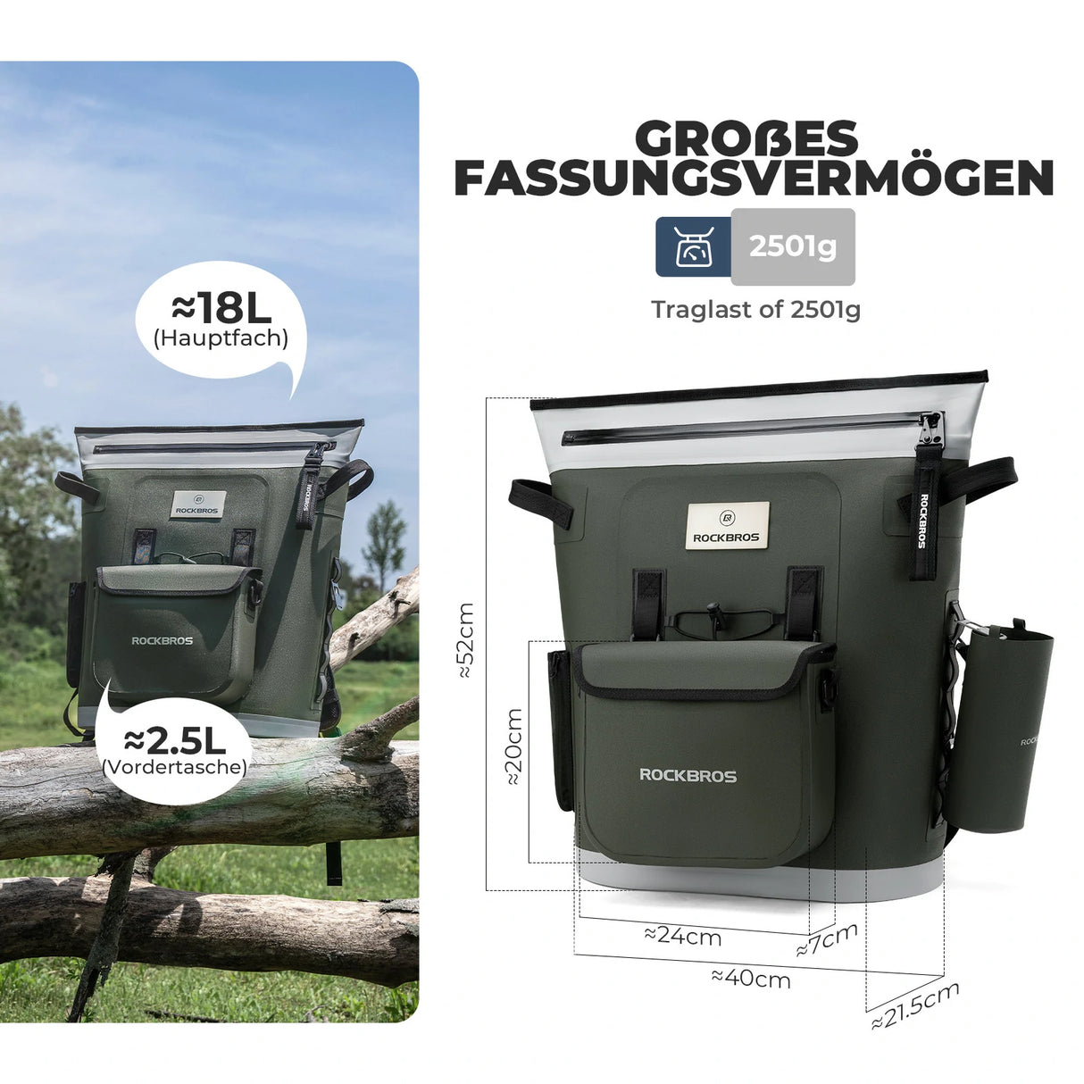 ROCKBROS Kühltasche 18 L – Thermo‑isoliert, 68 h Kühlung, für Picknick & Reise