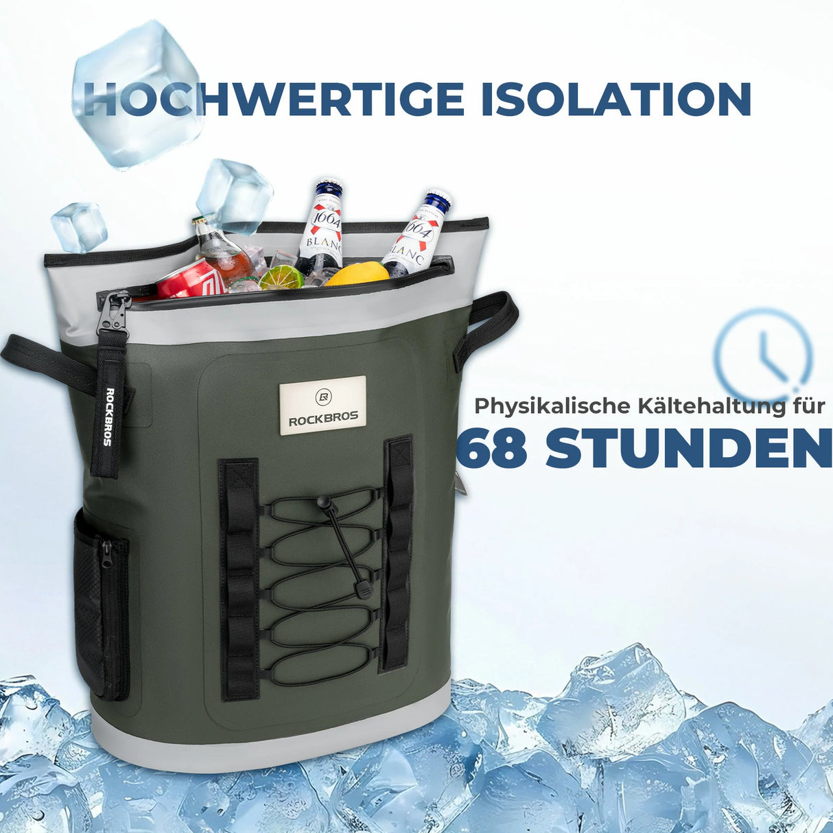 ROCKBROS Kühltasche 18 L – Thermo‑isoliert, 68 h Kühlung, für Picknick & Reise