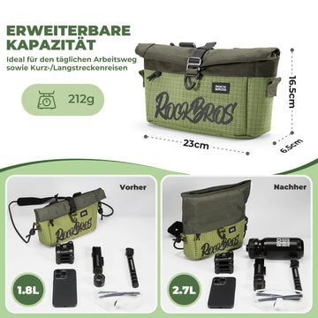 brompton lenkertasche 1,8L-2,7L Erweiterbare Lenkertasche für Brompton – ROCKBROS-DE