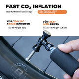 Mini-Fahrradpumpe mit CO₂-Adapter – Tragbar, Presta & Schrader Kompatibel, bis 80 PSI