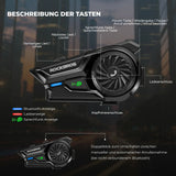 Motorrad‑Intercom Bluetooth Headset – 300 m Reichweite, IP56 wasser‑ & staubdicht