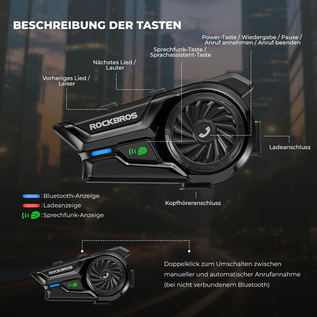 Motorrad‑Intercom Bluetooth Headset – 300 m Reichweite, IP56 wasser‑ & staubdicht