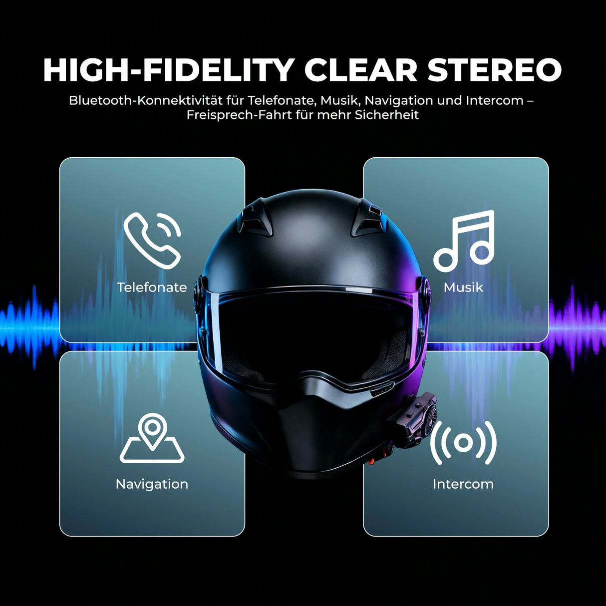 Motorrad‑Intercom Bluetooth Headset – 300 m Reichweite, IP56 wasser‑ & staubdicht