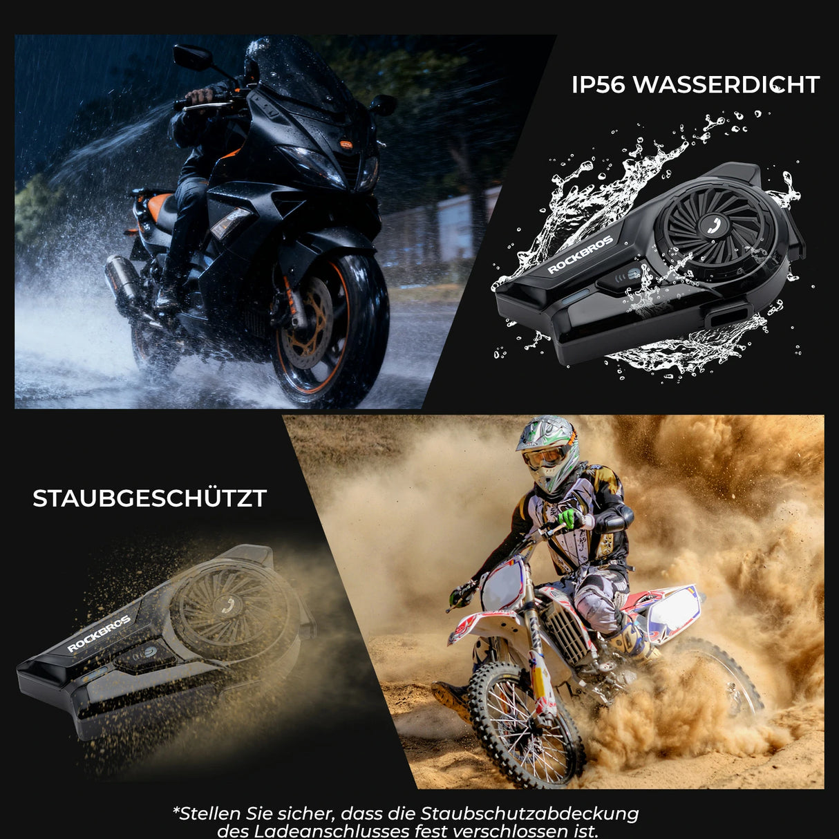 Motorrad‑Intercom Bluetooth Headset – 300 m Reichweite, IP56 wasser‑ & staubdicht