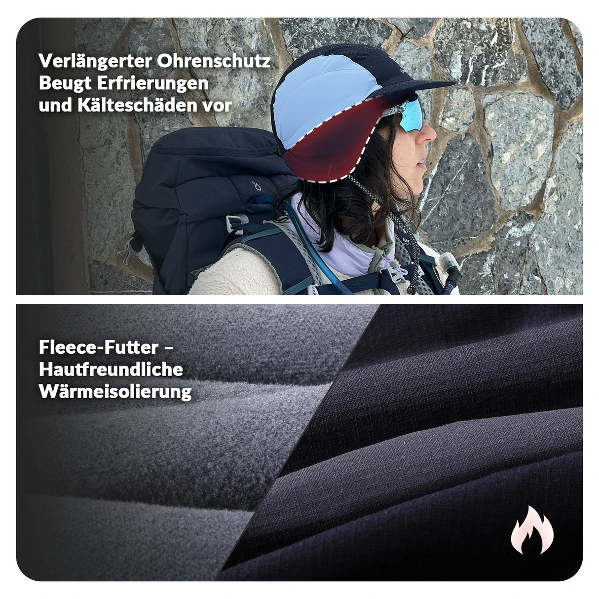 Outdoor‑Cap – Fleece, Sonnenschutz, Winddicht & Wintertauglich