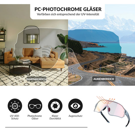 ROCKBROS Fahrradbrille Sonnenbrille Photochrom/Polarisiert UV400 