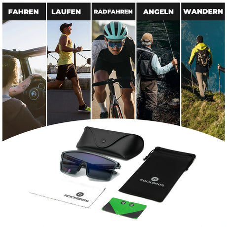 ROCKBROS Sonnenbrille – Fahrradbrille Herren/Damen, UV400 polarisiert, TR90‑Rahmen