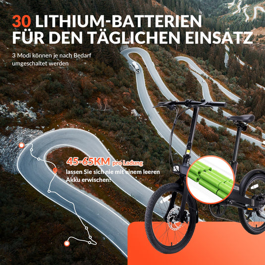 QiCYCLE E-Bike 20 Zoll klappbare Elektrofahrrad mit 8 Gangschaltung bis 25km/h für Jugendliche und Erwachsene