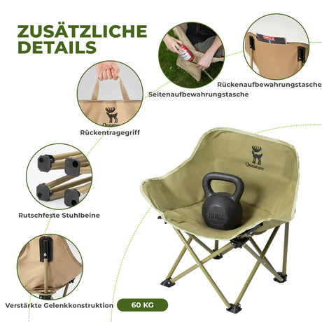Qunature Campingstuhl Faltbar Tragbarer Camping Stuhl – Mit Tragetasche und Tragegriff 120KG/60KG