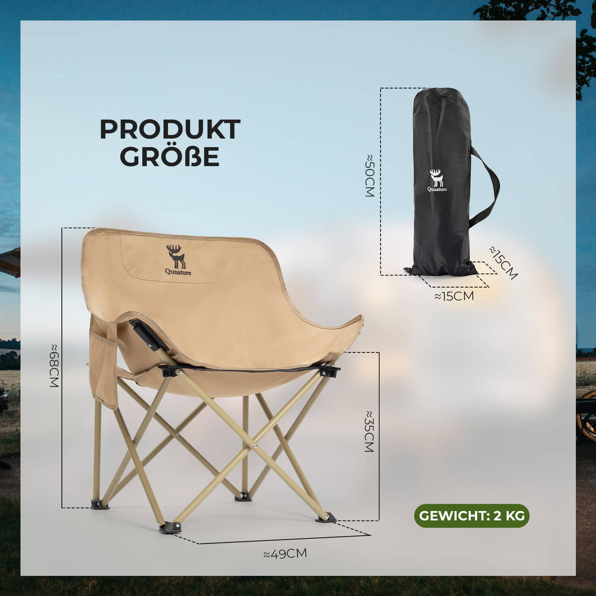 Qunature Campingstuhl Faltbar Tragbarer Camping Stuhl – Mit Tragetasche und Tragegriff 120KG/60KG