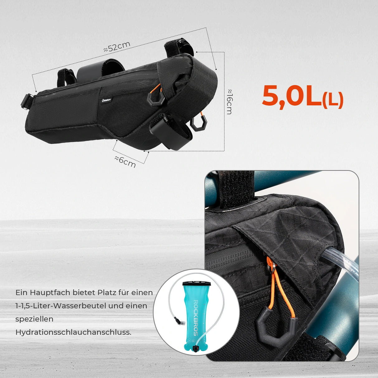 Qunature Fahrrad-Rahmentasche – Wasserdicht mit Außentasche & Trinksystemöffnung