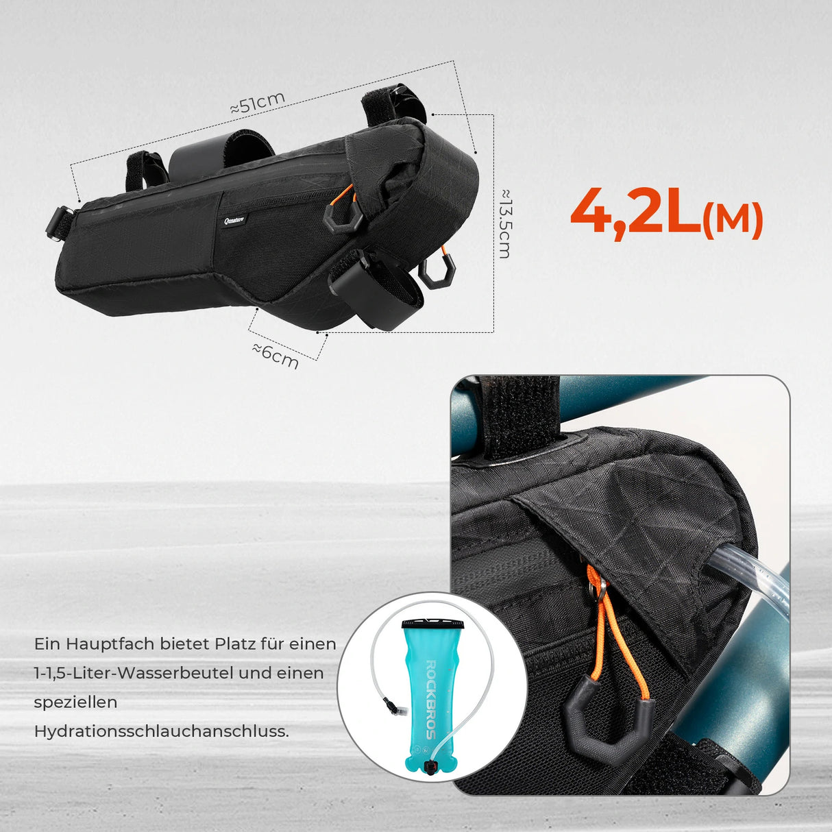 Qunature Fahrrad-Rahmentasche – Wasserdicht mit Außentasche & Trinksystemöffnung