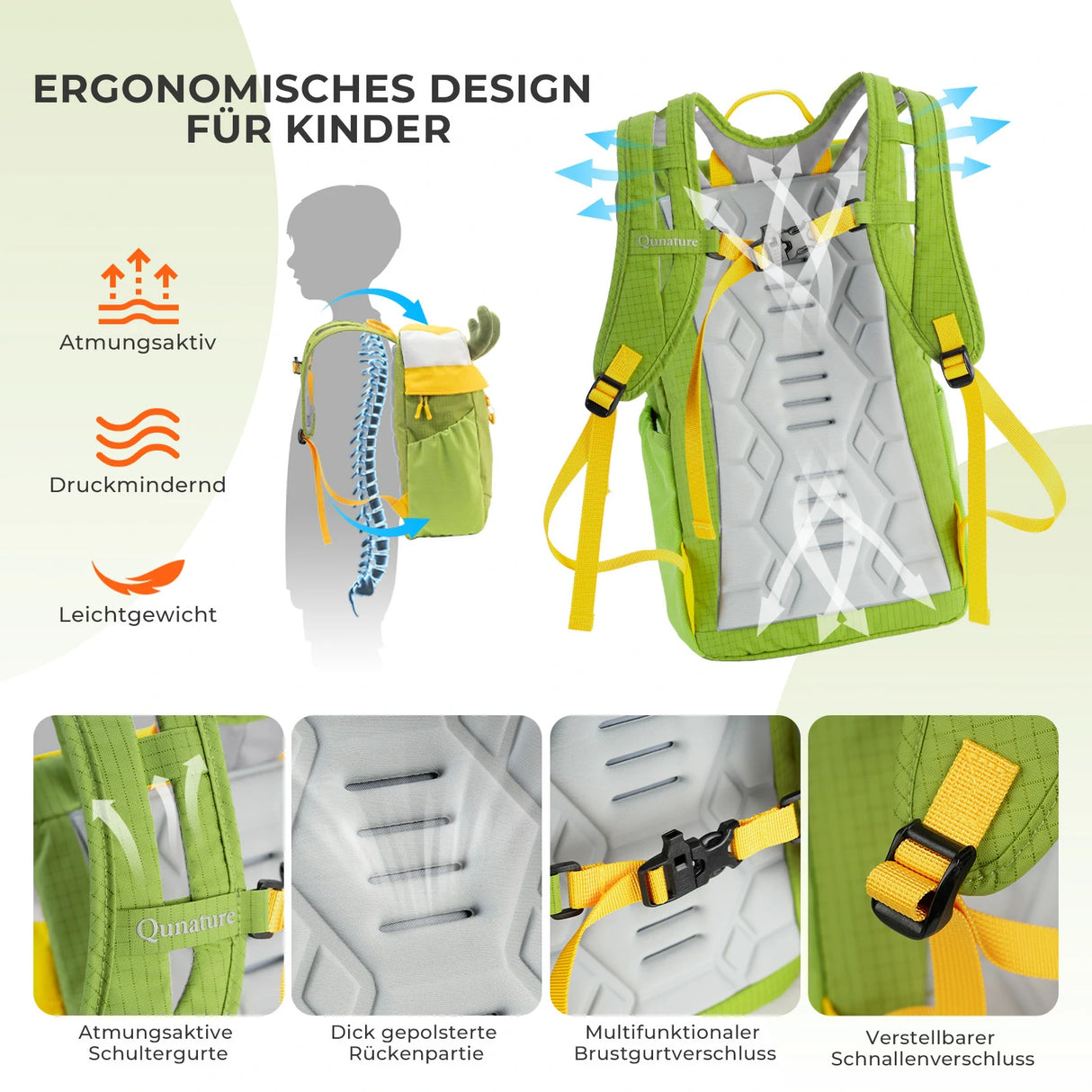 Qunature Kinderrucksack 8L – Wasserdicht mit Hirsch-Design (für 6-10 Jahre)