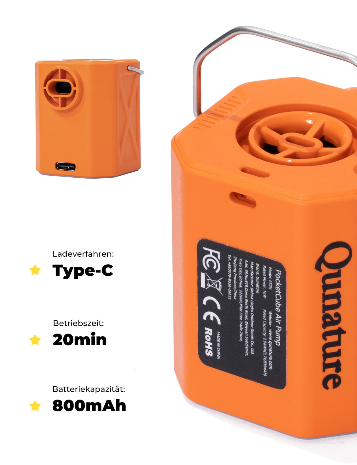 Qunature Mini Elektrische Luftpumpe – Tragbar, ultraleicht & USB‑ladbar