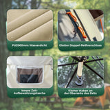 zeltdetails mit wasserdichtem stoff, reißverschluss und tasche