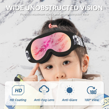 Qunature Skibrille Snowboard Brille f¨¹r Brillentr?ger Kinder Erwachsene #Color_Orange-Klein