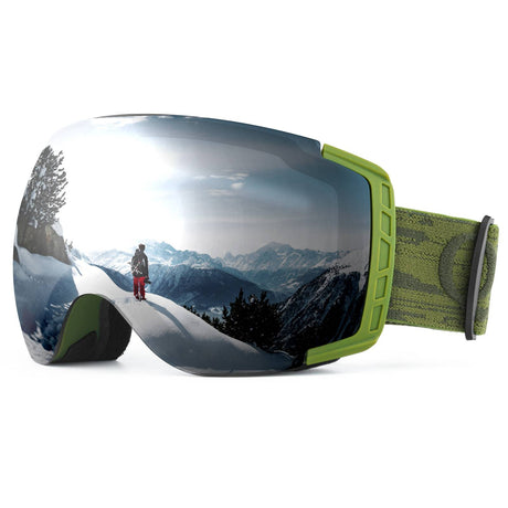 Qunature Skibrille Snowboardbrille Antifog UV400 f¨¹r Brillentr?ger #Color_Militargr¨¹n