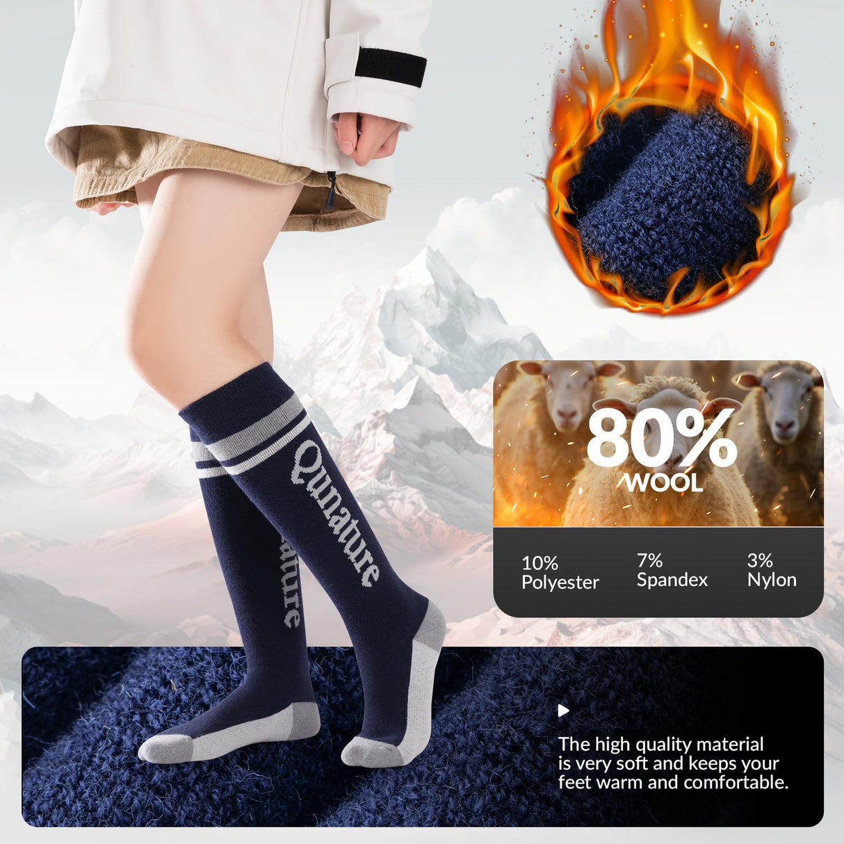Qunature Kinder-Skisocken – Thermosocken aus Merinowolle für den Wintersport