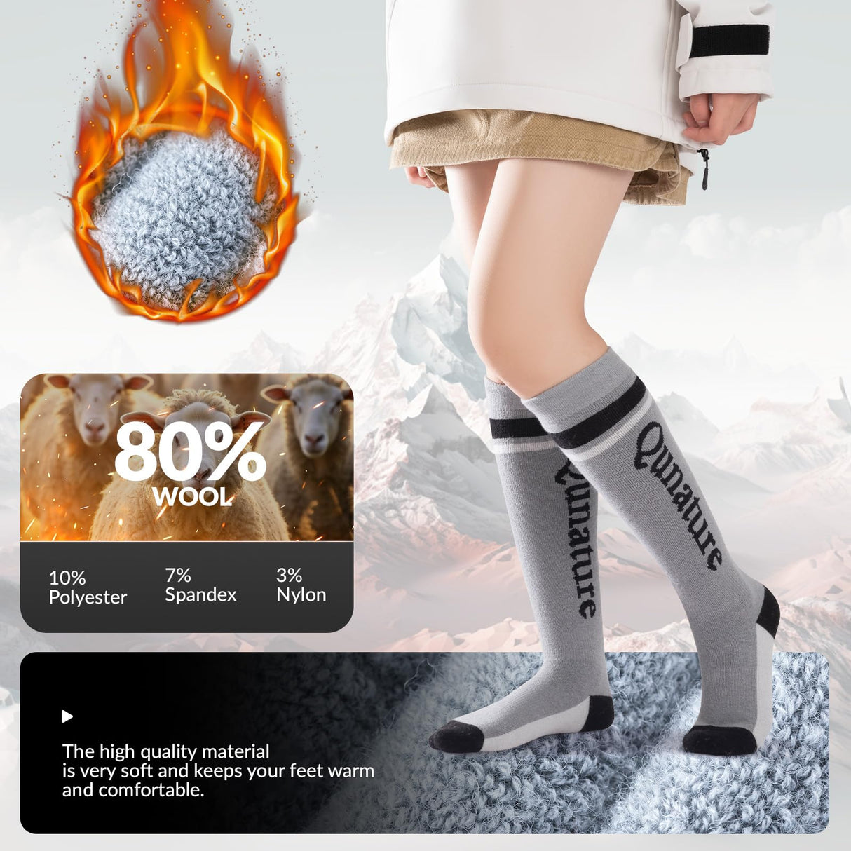 Qunature Kinder-Skisocken – Thermosocken aus Merinowolle für den Wintersport