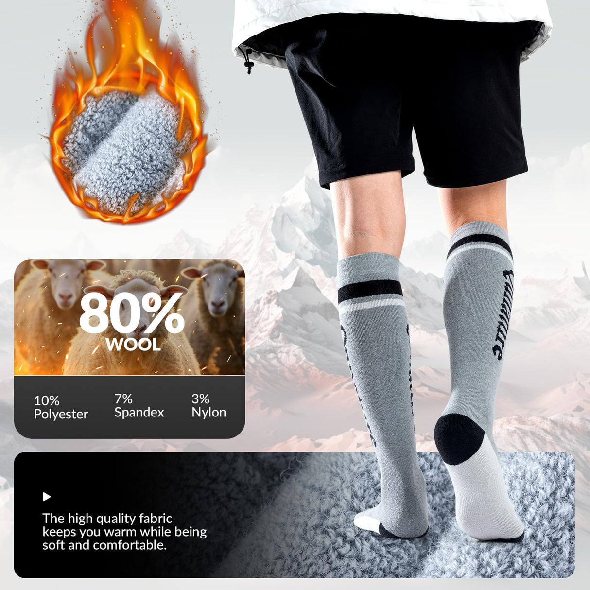 Qunature Skisocken – Thermosocken aus Merinowolle für Winter-Sport