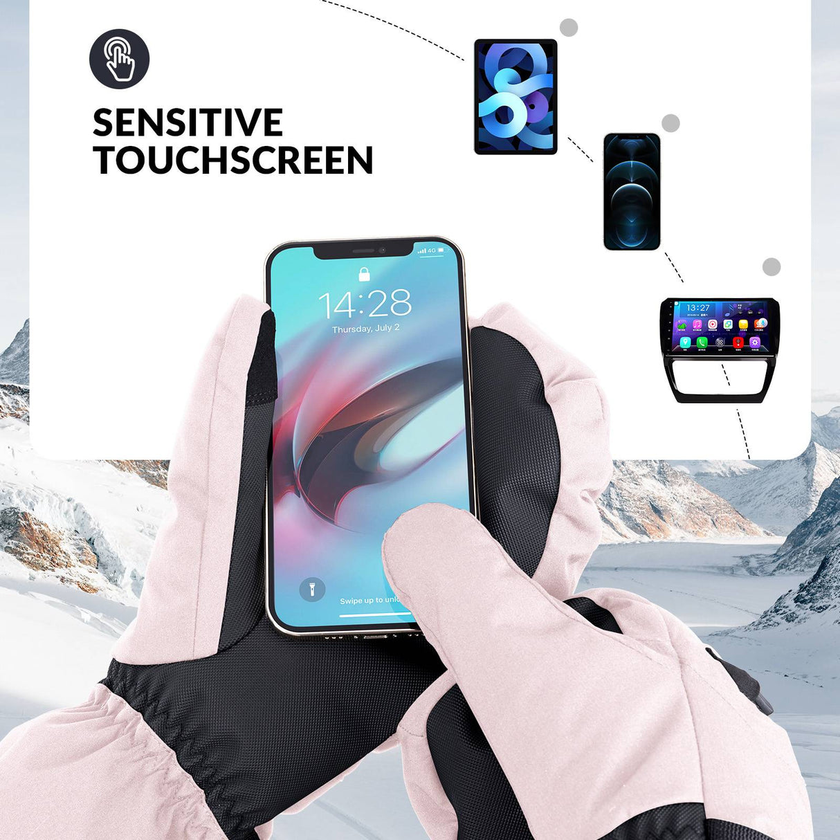 Qunature Wasserdichte Skihandschuhe XS-XL #Color_Rosa