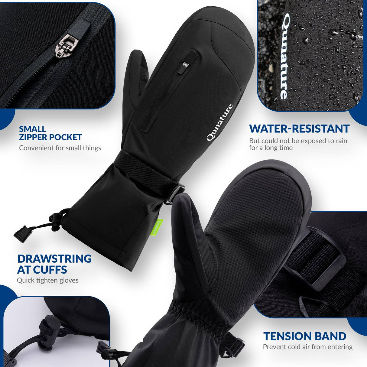 Qunature Winter Skihandschuhe f¨¹r Herren & Damen #Color_Schwarz