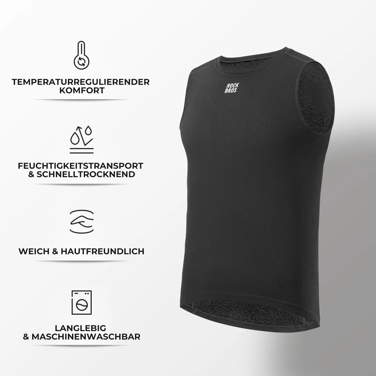 ROAD TO SKY Ärmelloses Merino‑Fahrradunterhemd – Wärmendes Funktionsshirt aus Merinowolle